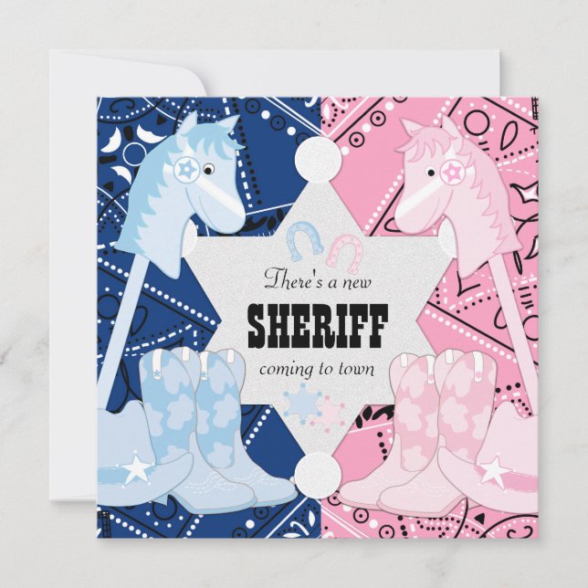 Invitation Sheriff Cowboy Parti de la révélation de genre (Devant)