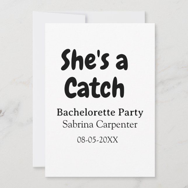 Invitation She's a catch bachelorette party name date simple  (Devant)