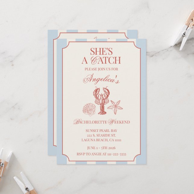 Invitation She's A Catch Bachelorette Weekend Itinerary and (Devant/Arrière en situation)