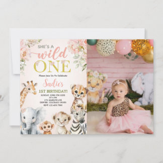 Invitation She's a Wild One Floral Safari Birthday Photo