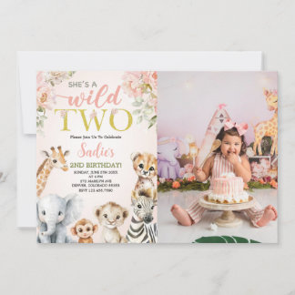 Invitation She's a Wild Two Floral Safari Birthday Photo