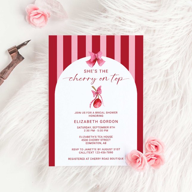 Invitation She's the Cherry on Top Bridal Shower Coquette (Créateur téléchargé)