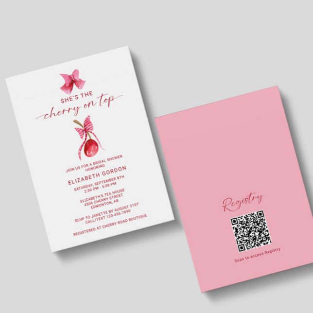 Invitation She's the Cherry on Top Bridal Shower QR Registry (Créateur téléchargé)