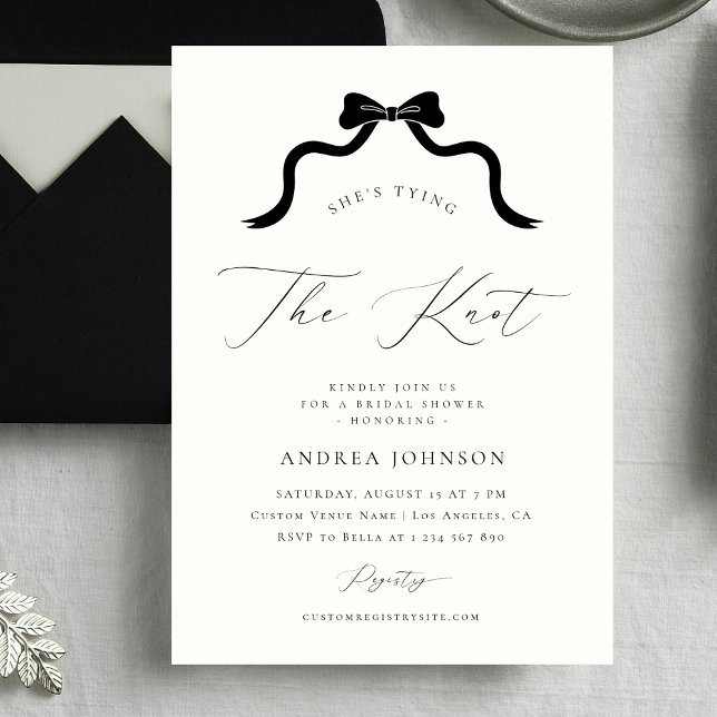 Invitation She's Tying the Knot Black Bow Ivory Bridal Shower (Créateur téléchargé)