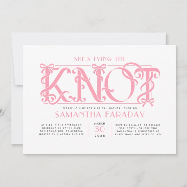 Invitation She's Tying The Knot Pink Bow Bridal Shower (Devant)