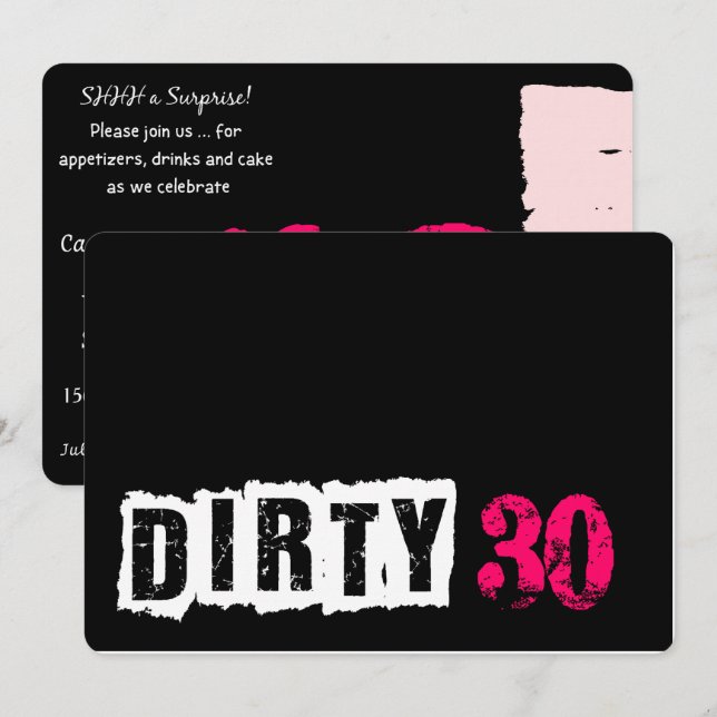 Invitation Shhh A Surprise Dirty 30e fête d'anniversaire rose (Devant / Derrière)
