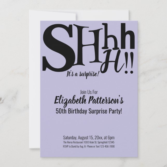 Invitation Shhh C'est une surprise fête d'anniversaire Adult  (Devant)