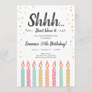 Invitation Shhh C'est une Surprise Gold Confetti fête d'anniv
