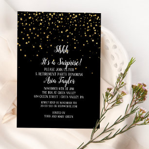 Invitation Shhh C'est une surprise Gold Confetti sur Black Pa