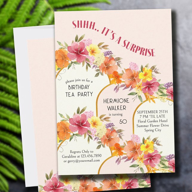 Invitation Shhh C'est une surprise jolie Arches Florales Anni (Créateur téléchargé)