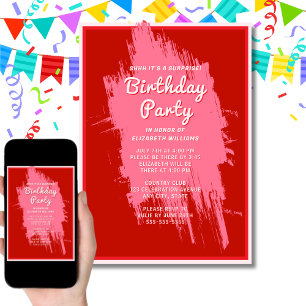 Invitation Shhh Surprise fête d'anniversaire Preppy Pink Glam
