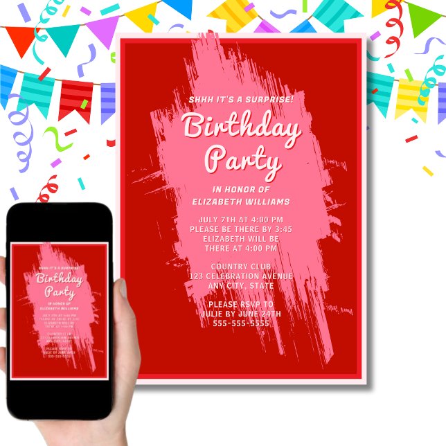 Invitation Shhh Surprise fête d'anniversaire Preppy Pink Glam (Créateur téléchargé)