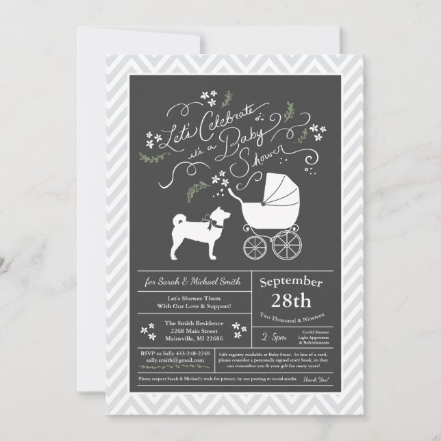 Invitation Shiba Inu Dog Baby shower neutre (Devant)