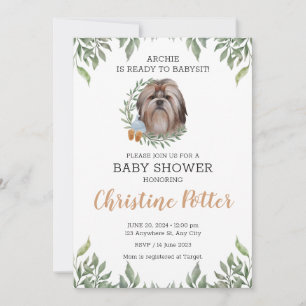 Invitation Shih Tzu Chien Chien Chiot Verdure Baby shower Boh