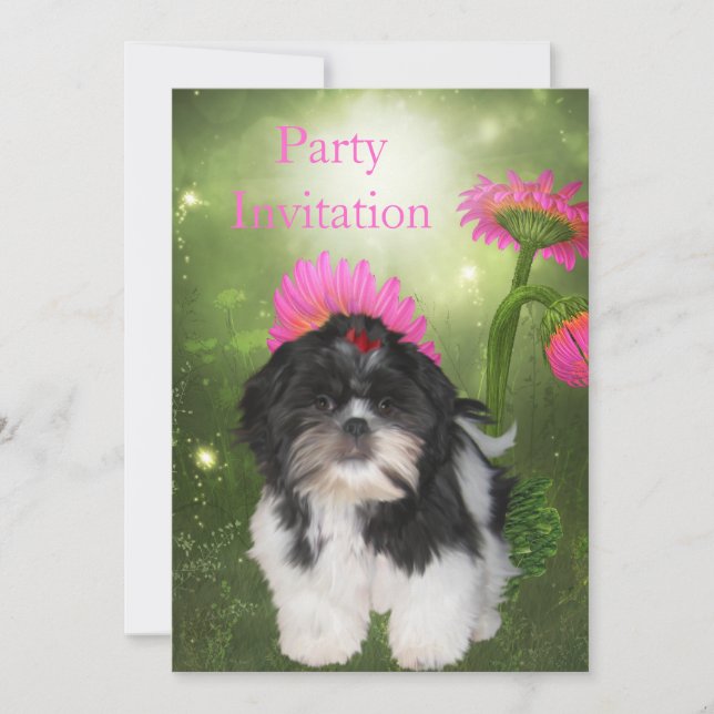 Invitation Shih Tzu Dog and Flowers (Front)