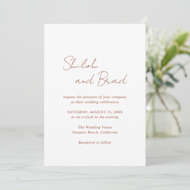 Invitation Shiloh Cuivre Moderne Mariage élégant (Debout devant)