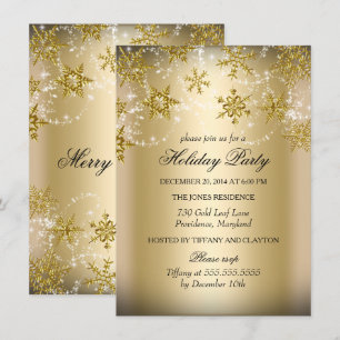 Invitation Shimmer Snowflake Gold Noël