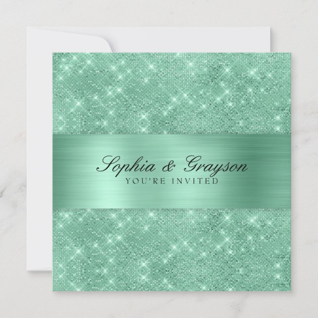 Invitation Shimmer Strip Mint Green Sparkle Weddin (Devant)