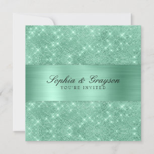 Invitation Shimmer Strip Mint Green Sparkle Weddin