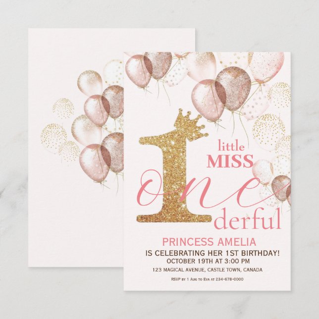 Invitation Shine Gold Crown Princesse BlushPremier anniversai (Devant / Derrière)