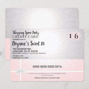 Invitation Shopping rose vif Superficie Crédit Sweet 16 Parti