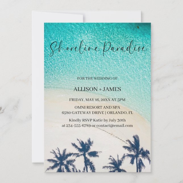 Invitation Shoreline Paradise été bleu océan Beach Mariage (Devant)
