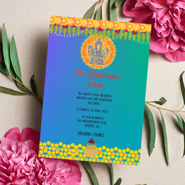 Invitation Shri Satyanarayan Pooja Fleur de style indien hind (Créateur téléchargé)