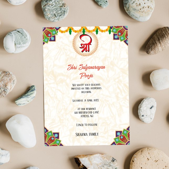 Invitation Shri Satyanarayan Pooja Fleur de style indien hind (Créateur téléchargé)