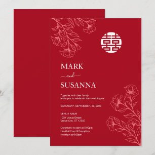 Invitation Shuang Xi Floral traditionnel Mariage chinois