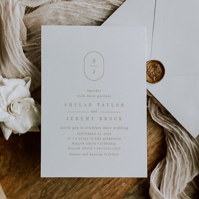 Invitation SHYLAH Formal Gold Classic Boho Mariage géométriqu (SHYLAH Formal Gold Classic Boho Geometric Wedding Invitation)
