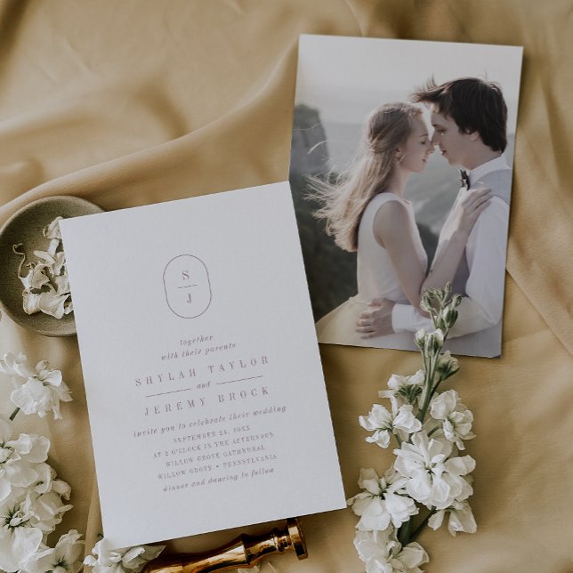 Invitation SHYLAH Simple Dusty Rose Purple Photo Mariage (SHYLAH Simple Dusty Rose Purple Photo Wedding Invitation)