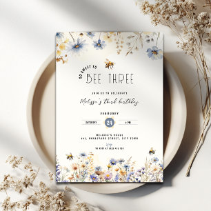 Invitation Si doux d'être trois - Floral 3e anniversaire