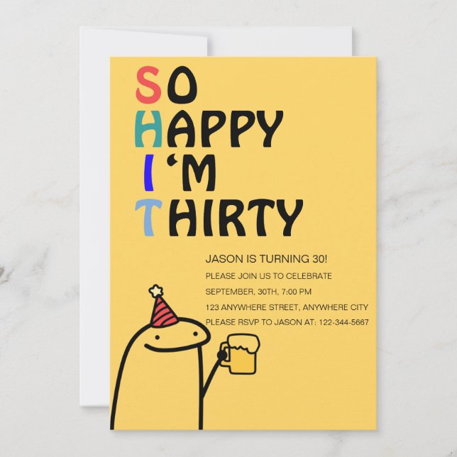 Invitation Si heureux que je sois Trente Amusante fête d'anni (Devant)