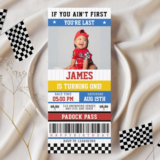 Invitation Si vous n'êtes pas le premier, vous êtes dernier R (If you ain't first you're last racing 1st birthday with photo Fast One )