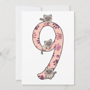 Invitation Siamese Chat Neuvième Anniversaire Pour Enfants Ch