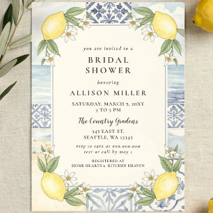 Invitation Sicilien Méditerranéen Blue Lemons Shower de Marié