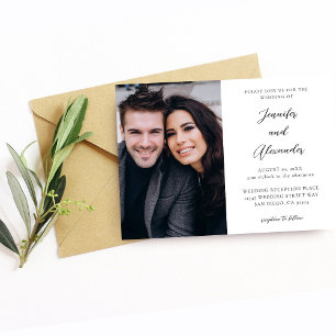 Invitation Side Photo Mod Élégant Mariage de calligraphie