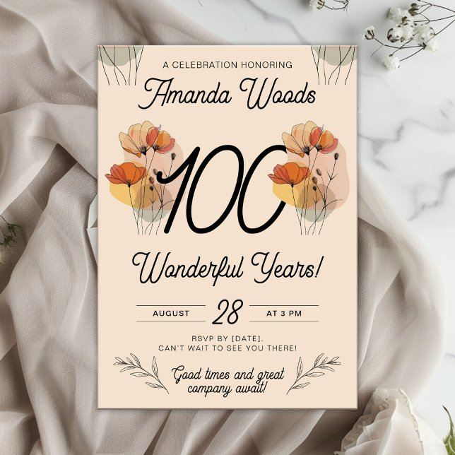 Invitation Siècle Floral 100e anniversaire Jubilé (Créateur téléchargé)