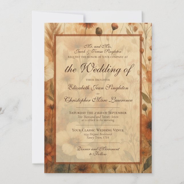 Invitation Sienna Boho Chic Wildflowers Formal Wedding (Devant)