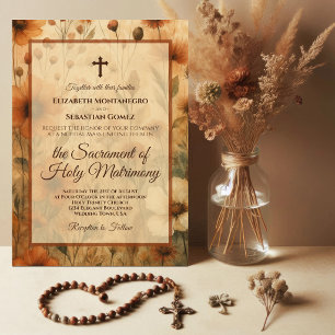 Invitation Sienne Bohème Floral Aquarelle Mariage Catholique