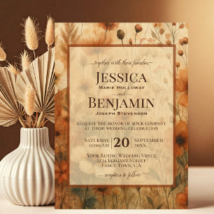 Invitation Sienne Brûlée Bohème Chic Fleurs Sauvages Mariage 