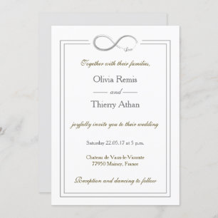 Invitation Signal d'infini unique mariage blanc or gris