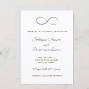 Invitation Signal d'infini unique mariage blanc or gris
