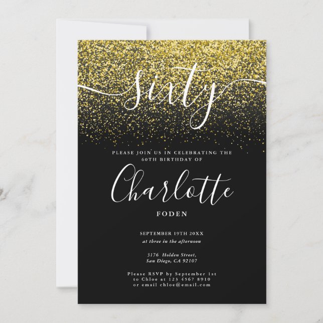 Invitation Signature 60e anniversaire Parties scintillant d'o (Devant)