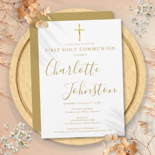 Invitation Signature dorée moderne Première communion sainte