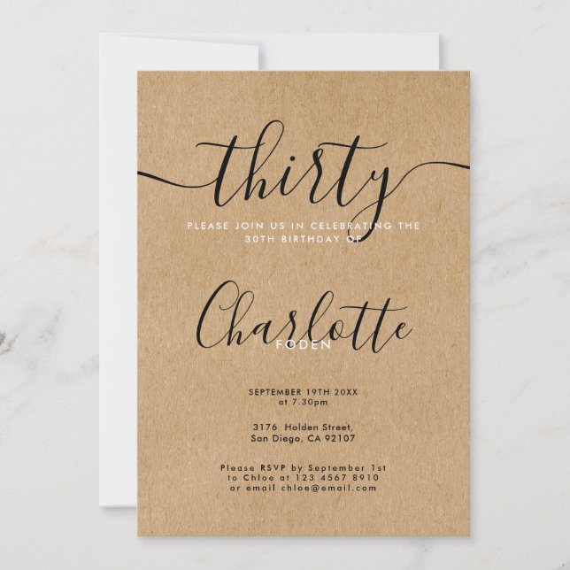 Invitation Signature Rustic Kraft 30e anniversaire (Devant)