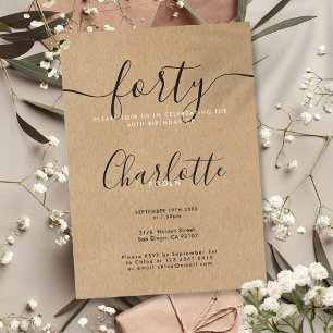 Invitation Signature Rustique Kraft 40e Anniversaire