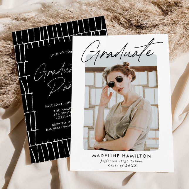 Invitation Signature Script Black Photo Graduation Party (Créateur téléchargé)