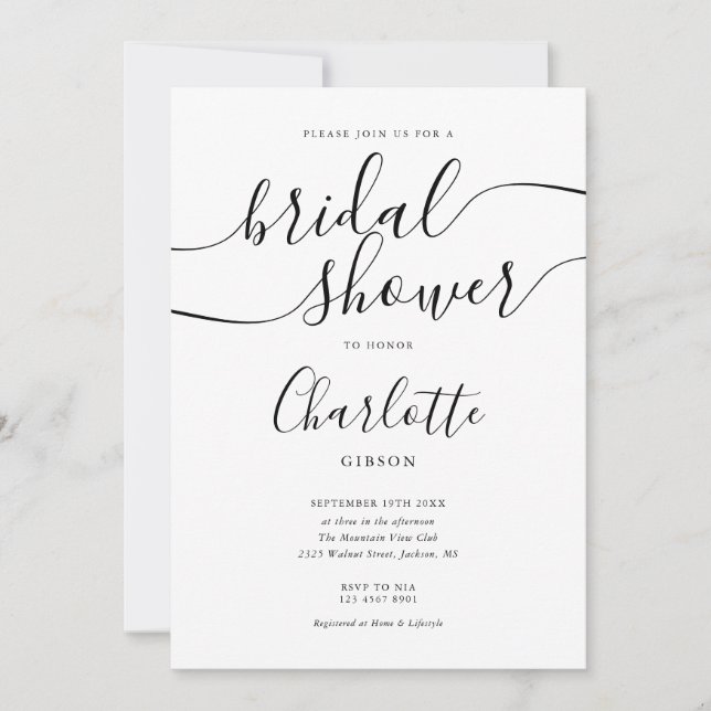 Invitation Signature Script Fête des mariées noir et blanc (Devant)