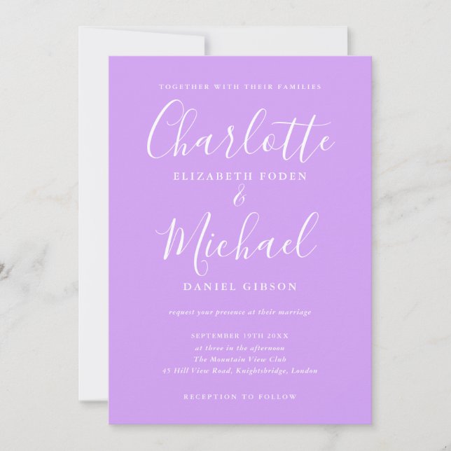 Invitation Signature Script Lavender Lilac Chic Mariage (Devant)